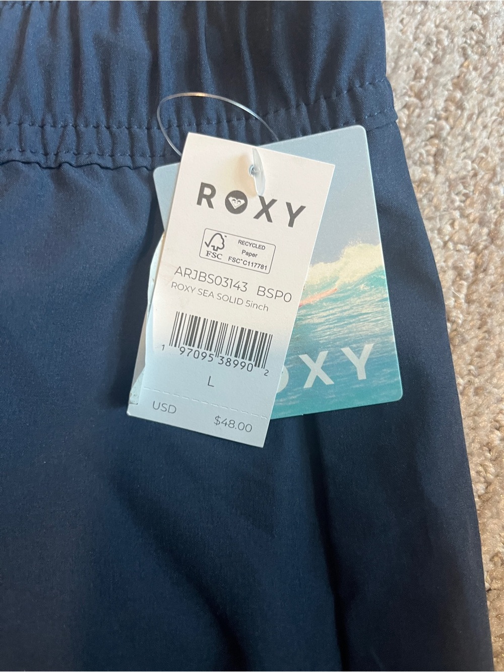 Roxy Board Shorts 5" Inseam Elastic & Drawcord Waist, Quick Dry L. 2484/bb12-2 - Picture 7 of 7